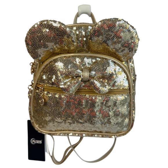 Unbranded Handbags - Gold Sequin Mini Backpack Bow Ear Detail Convertible Crossbody Bag NEW with tag